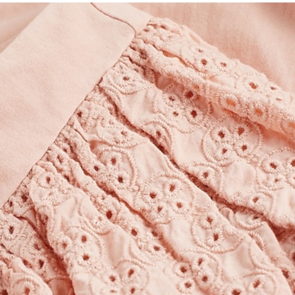 Express square neck eyelet puff sleeve tie back crop top peach light pink - Picture 4 of 12